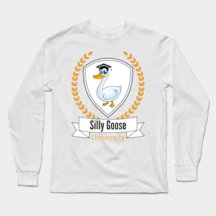 Silly Goose University - Cartoon Goose Design With Golden Details Long Sleeve T-Shirt